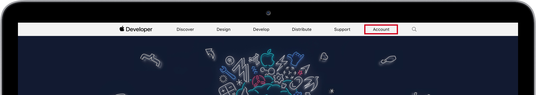 Capture d'écran qui présente la connexion à developer.apple.com